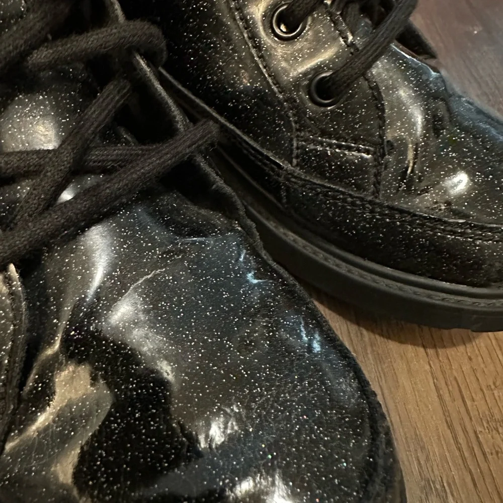 Ugg Girls‎ Robley Black Lace Up Zipper Boots Sparkle Glitter  Size 6